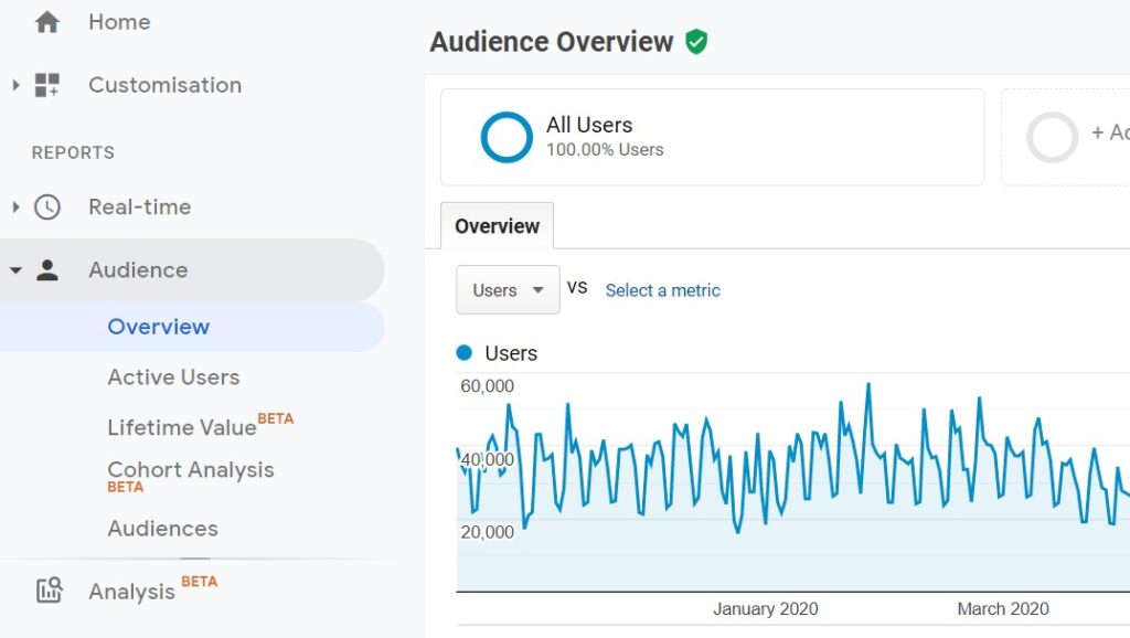 Google Analytics audience overview