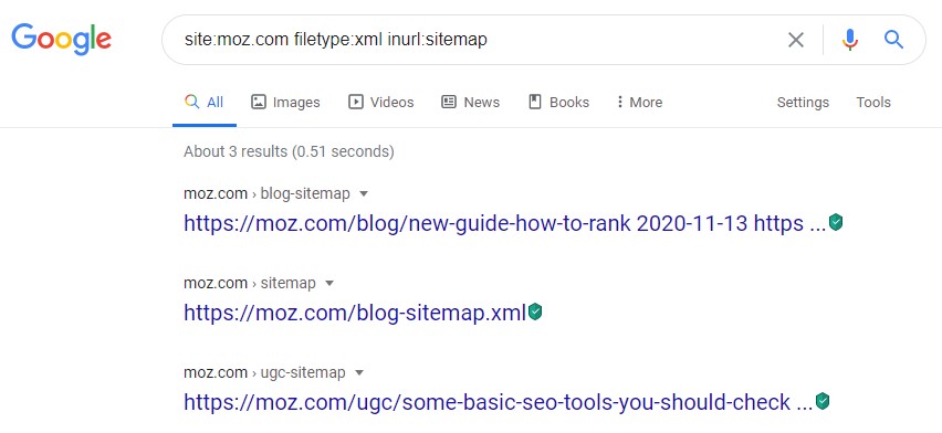 Finding the sitemap with the use of Google search operators