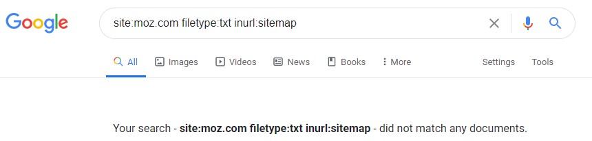 Looking for a txt sitemap using Google search operators