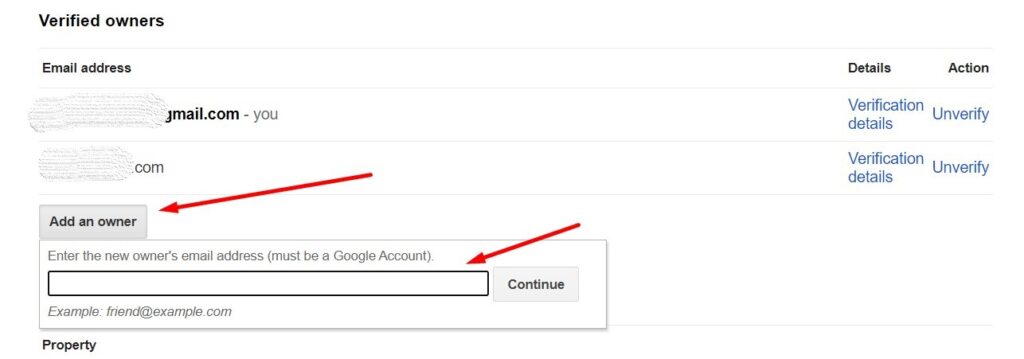 Adding a new owner in Google Search Console 
