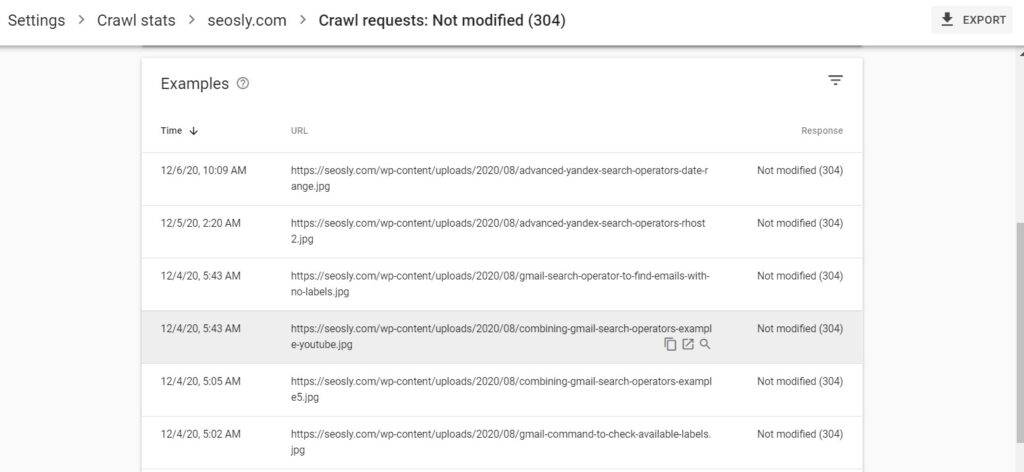 Crawl requests with response 304 (not modified)