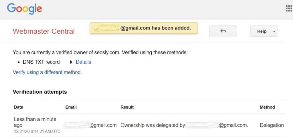 Adding a new owner in Google Search Console