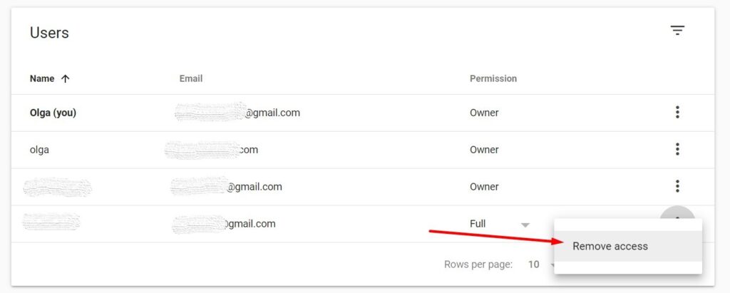 Removing users in Google Search Console 