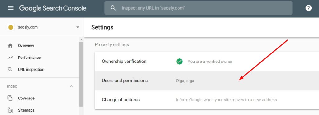 Users and permissions in Google Search Console