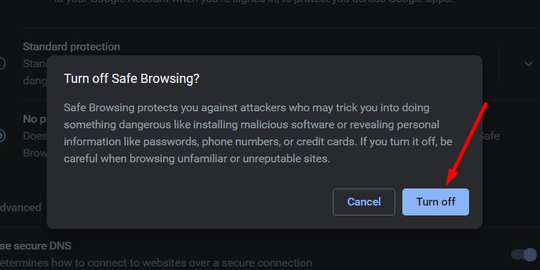 How to turn off safe browsing
