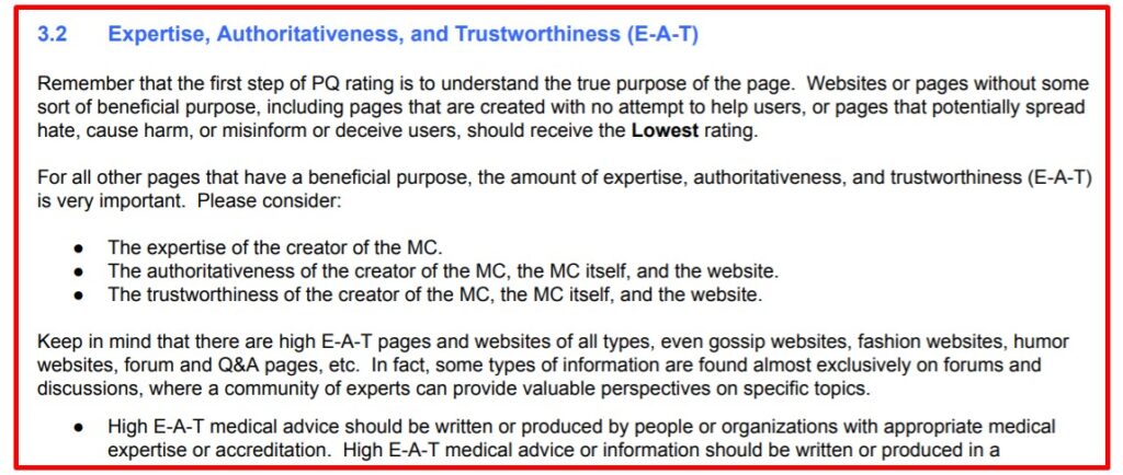E-A-T in Google Search Quality Evaluator Guidelines