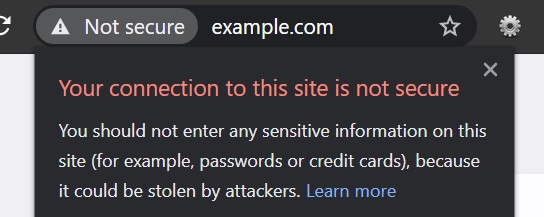 Warning for a HTTP website