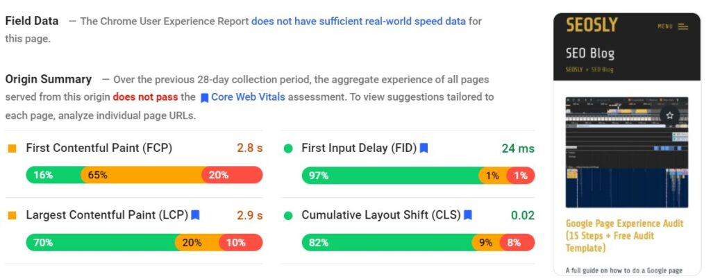 Measure Largest Contentful Paint in Google PageSpeed Insights