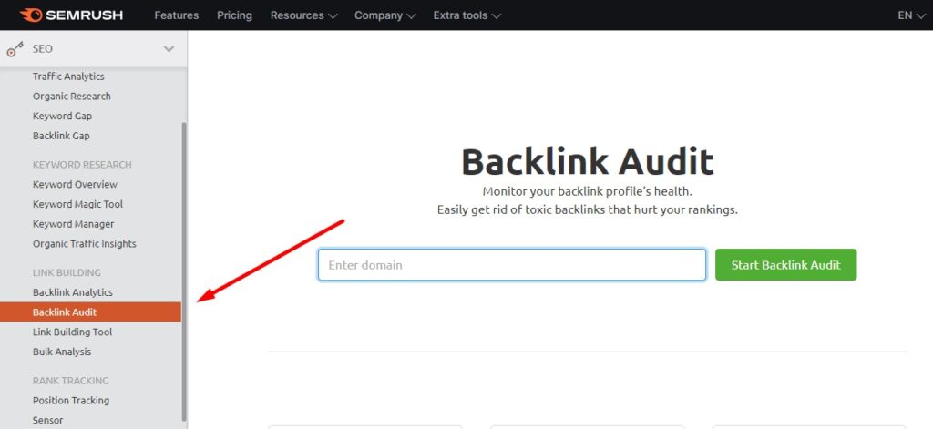 Backlink audit in SEMrush