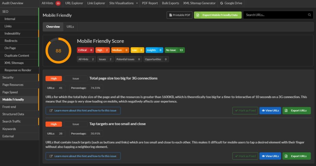 Mobile Friendly Score in Sitebulb