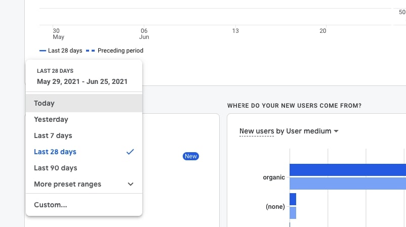 Google Analytics 4 date range