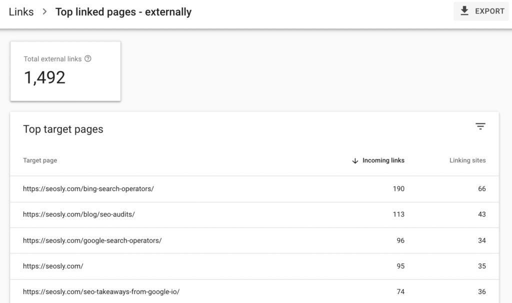 Google Search Console Links report