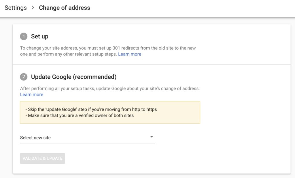 Change of address Google SEO tool