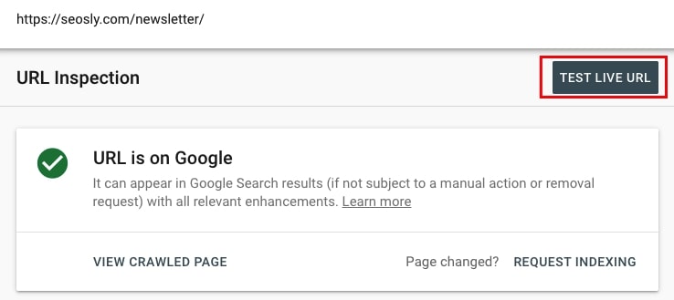 Live Test in Google Search Console