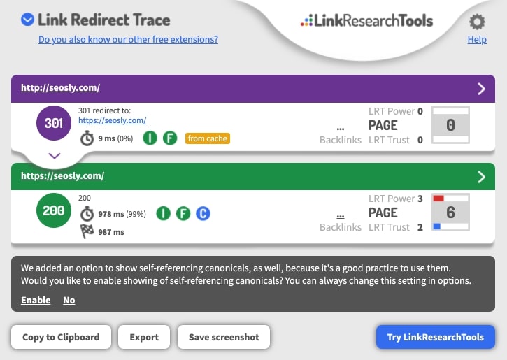 link redirect trace seo chrome