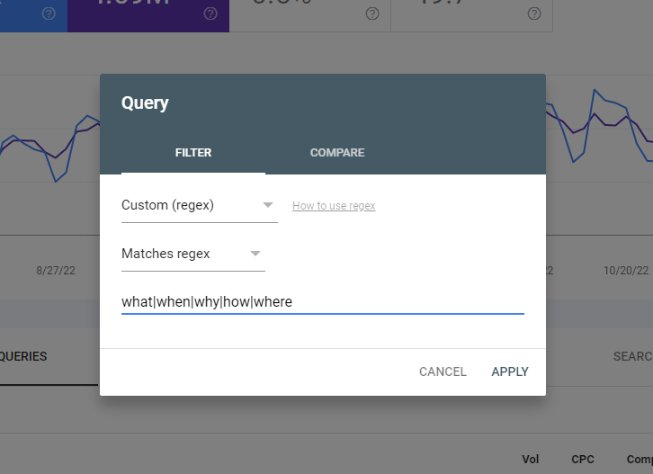 Using regex in Googl eSearch Console to find question keywords