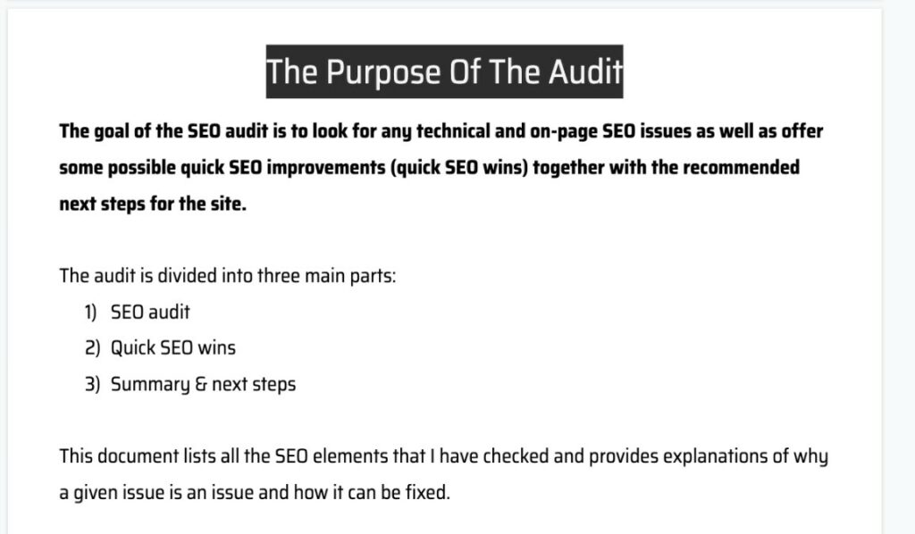 Sample of my SEO audit