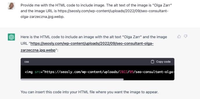 ChatGPT generating HTML code