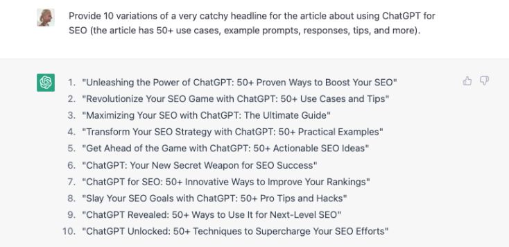 ChatGPT creating catchy article headlines