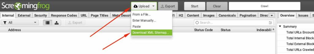 Setting up Screaming Frog to download XML sitemap