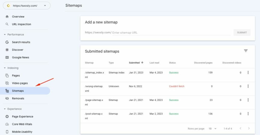 The Sitemaps report in Google Search Console