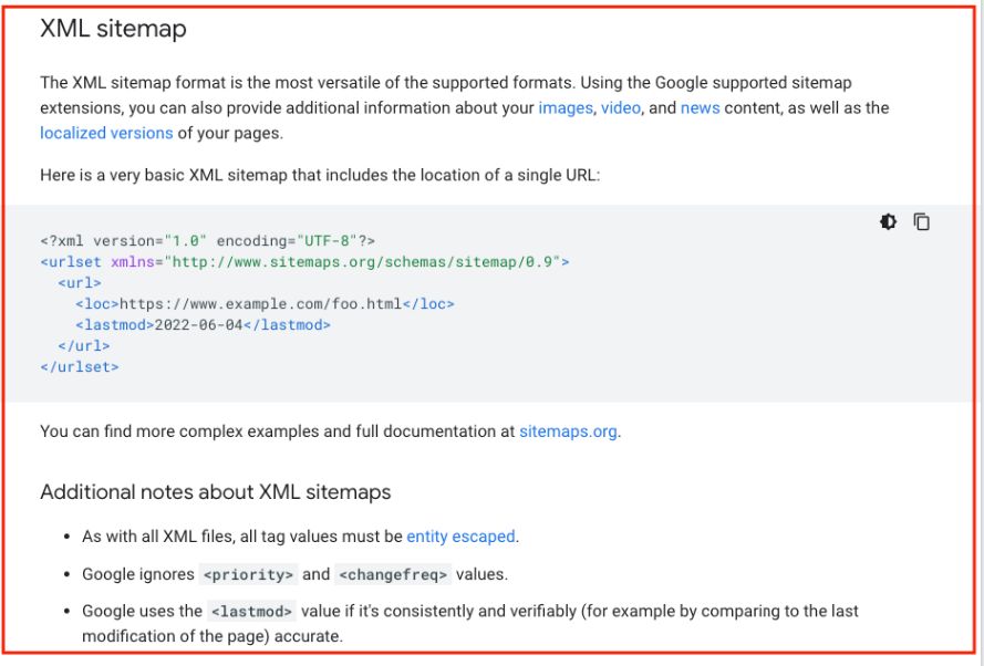 Information about XML sitemaps from Google Search Central