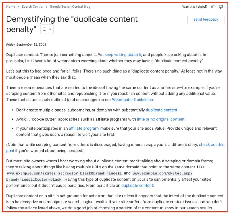 Duplicate content penalty