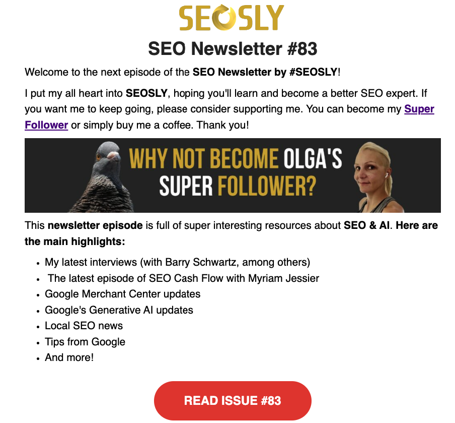 Example issue of my SEO newsletter