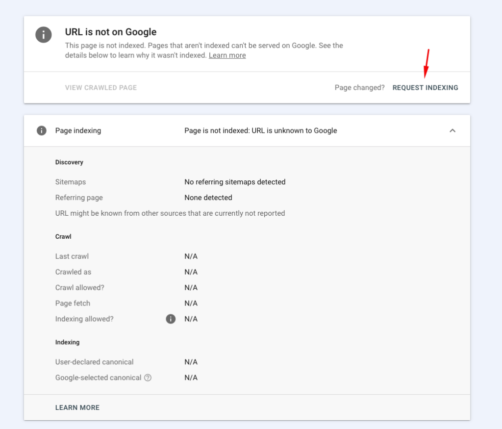 Requesting indexing in Google Search Console