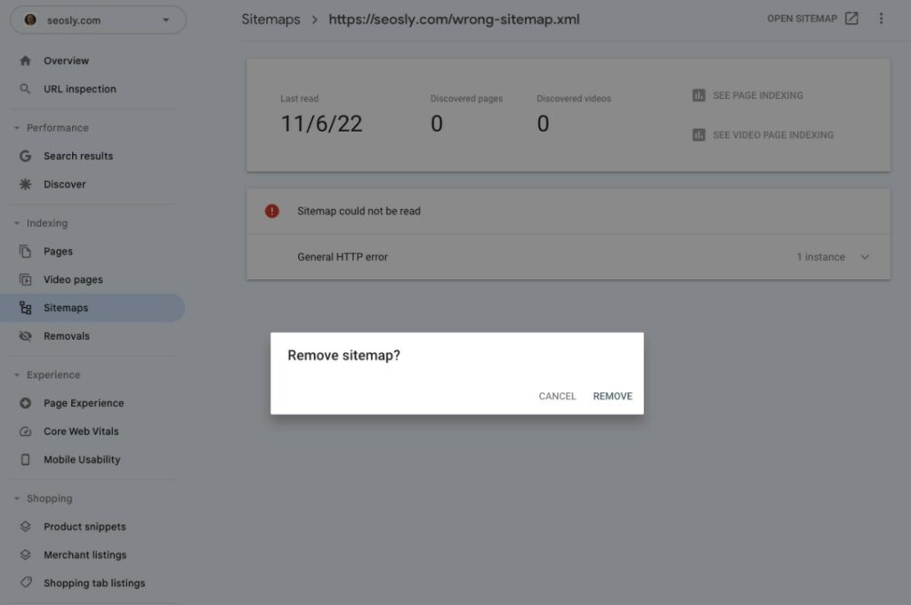 Confirmation to remove sitemap from Google Search Console