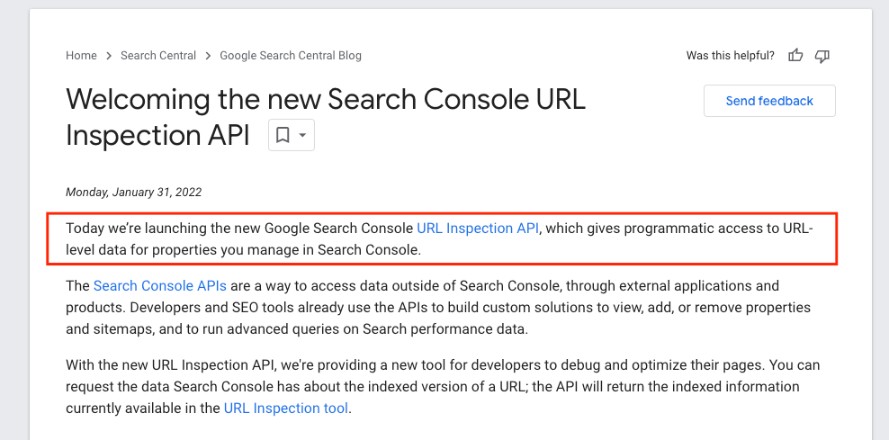 API بازرسی URL کنسول جستجو