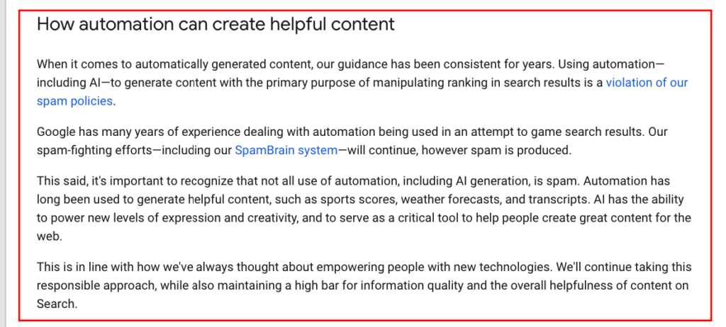 Google on automatically generated content