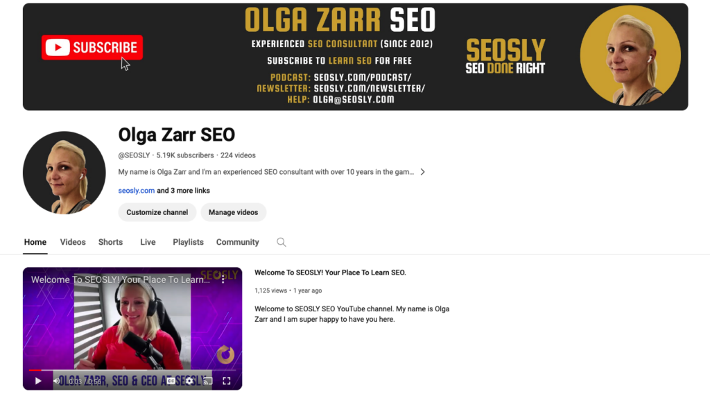 Olga Zarr SEO YouTube